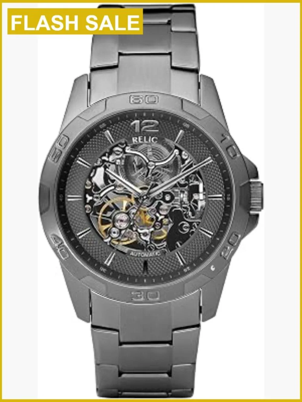 Men's Automatic Skeleton Watch Stainless Steel Water Resistant 42mm